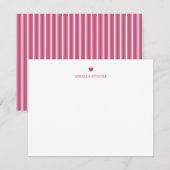 Personalized Name Pink Stripe Heart Note Card ノートカード (正面/裏面)