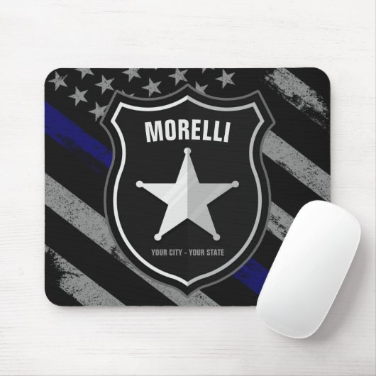 Personalized NAME Police Officer Sheriff Cop Flag マウスパッド (マウス)