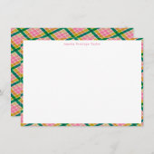 Personalized Name Preppy Pink Green Plaid Border サンキューカード (正面/裏面)