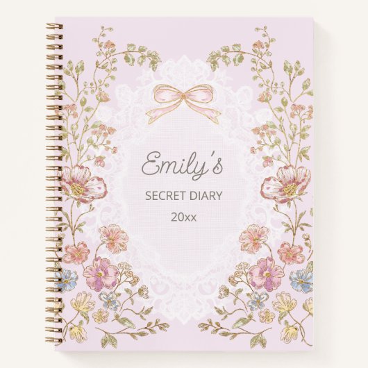 Personalized Name Pretty Vintage Floral Diary ノートブック (正面)