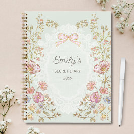 Personalized Name Pretty Vintage Floral Diary ノートブック