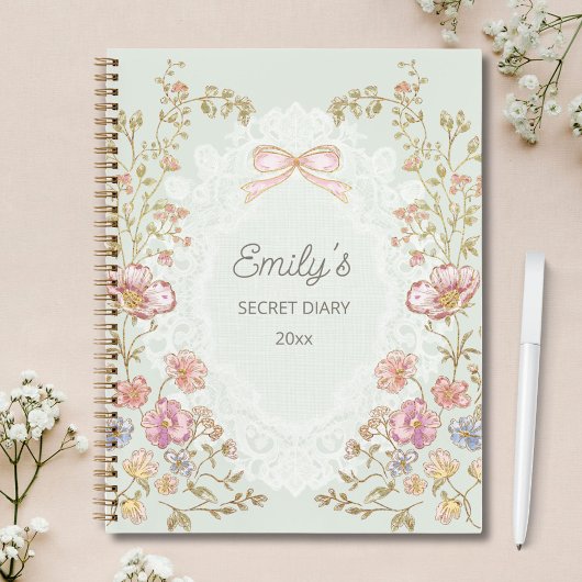 Personalized Name Pretty Vintage Floral Diary ノートブック