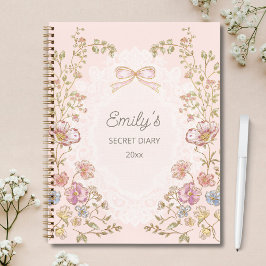 Personalized Name Pretty Vintage Floral Diary ノートブック