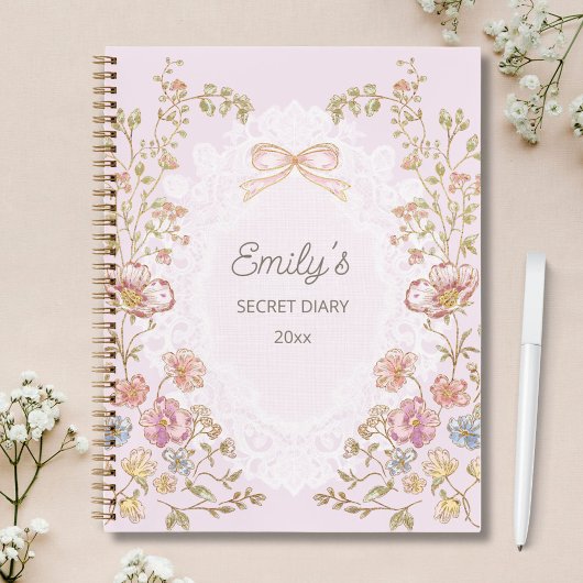 Personalized Name Pretty Vintage Floral Diary ノートブック