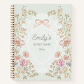 Personalized Name Pretty Vintage Floral Diary ノートブック (正面)