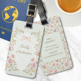 Personalized Name Pretty Vintage Flowers Floral ラゲッジタグ