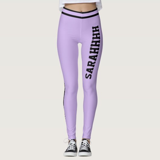 Personalized Name Purple Black Stripes Fun Gift レギンス (正面)