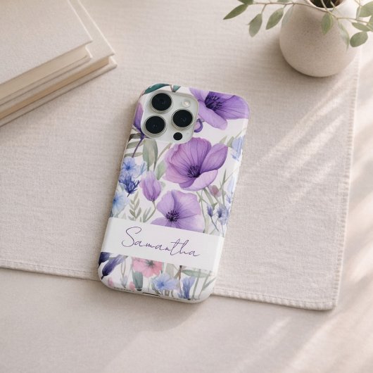 Personalized Name Purple Floral Elegant iPhoneケース