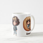 Personalized Name & Q Sleepy Morning Plaid Charact コーヒーマグカップ (正面右)