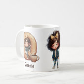 Personalized Name & Q Sleepy Morning Plaid Charact コーヒーマグカップ (正面左)