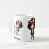 Personalized Name & R Sleepy Morning Plaid Charact コーヒーマグカップ (正面左)