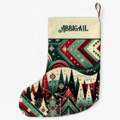 Personalized Name Red and Green Holiday Pattern スモールクリスマスストッキング (裏面)