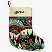 Personalized Name Red and Green Holiday Pattern スモールクリスマスストッキング (正面)