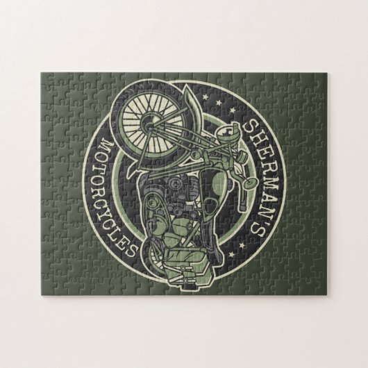 Personalized NAME Retro Military Motorcycle Biker ジグソーパズル (横)