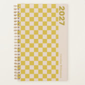 Personalized Name Retro Yellow Preppy Checkerboard プランナー手帳 (正面)