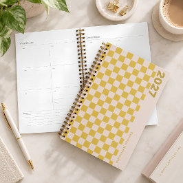 Personalized Name Retro Yellow Preppy Checkerboard プランナー手帳