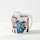 Personalized  Name Sailor Cartoon Character * B * コーヒーマグカップ (正面右)