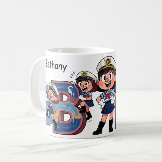 Personalized  Name Sailor Cartoon Character * B * コーヒーマグカップ (正面左)