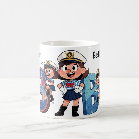 Personalized Name Sailor Cartoon Character * B * コーヒーマグカップ (中央)