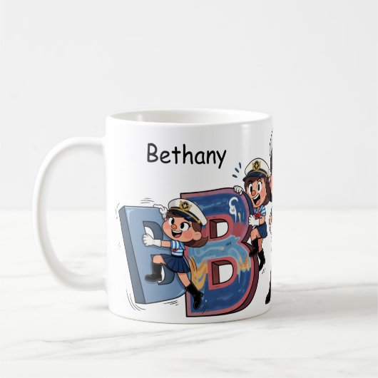 Personalized  Name Sailor Cartoon Character * B * コーヒーマグカップ (左)