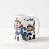 Personalized  Name Sailor Cartoon Character * C * コーヒーマグカップ (正面右)