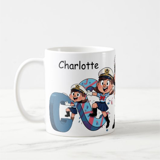 Personalized  Name Sailor Cartoon Character * C * コーヒーマグカップ (左)
