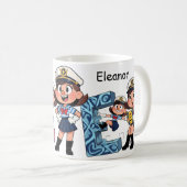 Personalized  Name Sailor Cartoon Character * E * コーヒーマグカップ (正面右)