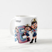 Personalized  Name Sailor Cartoon Character * E * コーヒーマグカップ (正面左)