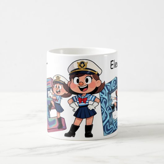 Personalized  Name Sailor Cartoon Character * E * コーヒーマグカップ (中央)