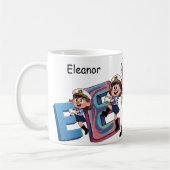 Personalized  Name Sailor Cartoon Character * E * コーヒーマグカップ (左)