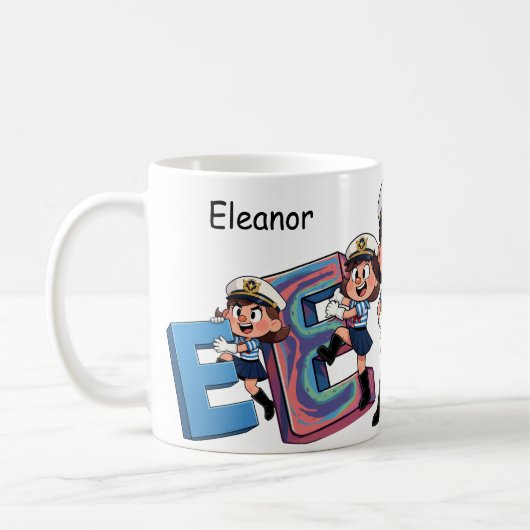 Personalized  Name Sailor Cartoon Character * E * コーヒーマグカップ (左)