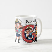 Personalized  Name Sailor Cartoon Character * G * コーヒーマグカップ (正面右)