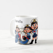 Personalized  Name Sailor Cartoon Character * G * コーヒーマグカップ (正面左)