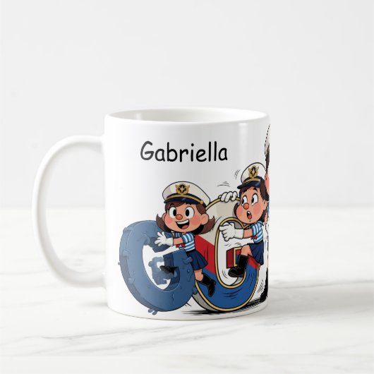 Personalized  Name Sailor Cartoon Character * G * コーヒーマグカップ (左)