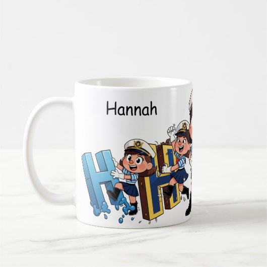 Personalized  Name Sailor Cartoon Character * H * コーヒーマグカップ (左)