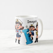 Personalized  Name Sailor Cartoon Character * I * コーヒーマグカップ (正面右)