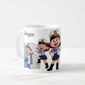 Personalized  Name Sailor Cartoon Character * I * コーヒーマグカップ (正面左)