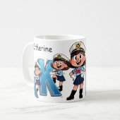 Personalized  Name Sailor Cartoon Character * K * コーヒーマグカップ (正面左)