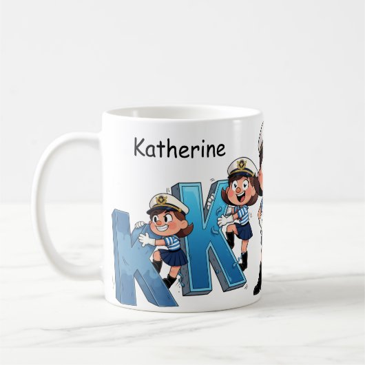 Personalized  Name Sailor Cartoon Character * K * コーヒーマグカップ (左)