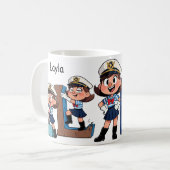 Personalized  Name Sailor Cartoon Character * L * コーヒーマグカップ (正面左)
