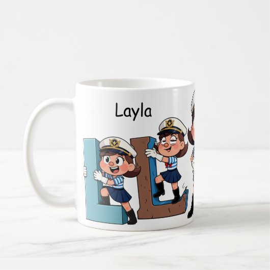 Personalized  Name Sailor Cartoon Character * L * コーヒーマグカップ (左)