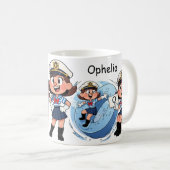 Personalized  Name Sailor Cartoon Character * O * コーヒーマグカップ (正面右)