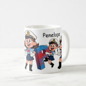 Personalized Name Sailor Cartoon Character * P * コーヒーマグカップ (正面右)