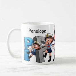 Personalized  Name Sailor Cartoon Character * P * コーヒーマグカップ