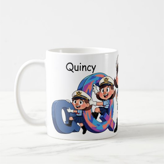 Personalized  Name Sailor Cartoon Character * Q * コーヒーマグカップ (左)