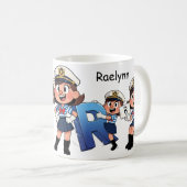 Personalized  Name Sailor Cartoon Character * R * コーヒーマグカップ (正面右)