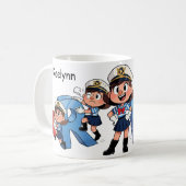 Personalized  Name Sailor Cartoon Character * R * コーヒーマグカップ (正面左)