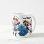 Personalized  Name Sailor Cartoon Character * S * コーヒーマグカップ (正面右)
