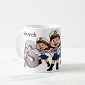 Personalized  Name Sailor Cartoon Character * S * コーヒーマグカップ (正面左)