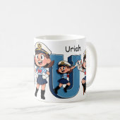 Personalized Name Sailor Cartoon Character * U * コーヒーマグカップ (正面右)